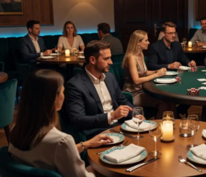 Večerní atmosféra restaurace Social Quartter s přátelským pokerovým stolem