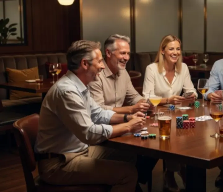 Hosté během večerního pokerového programu v restauraci Social Quartter s uvolněnou atmosférou