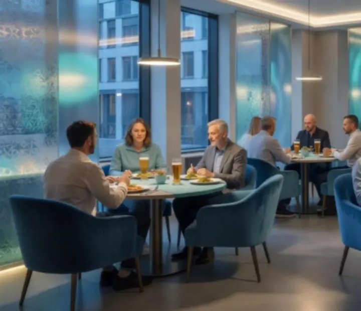 Elegantně nasvícený stůl v restauraci během tematického večera